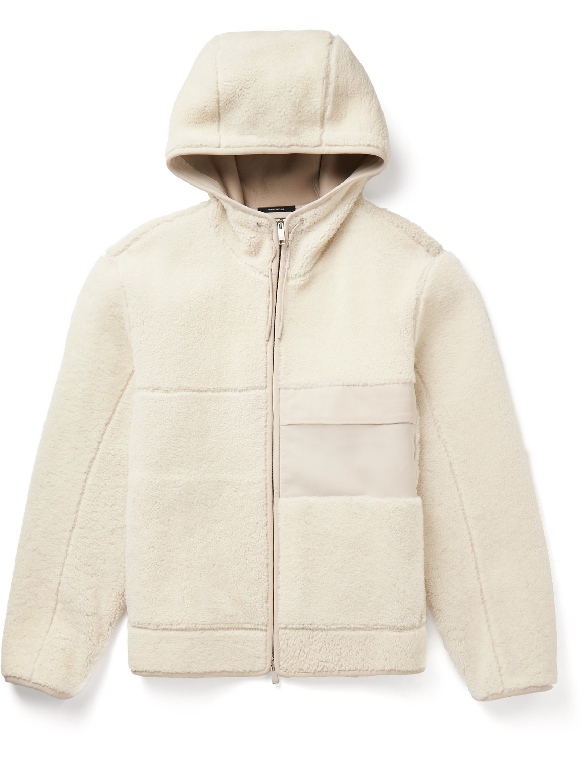 Zegna Leather-trimmed Shearling Hooded Jacket In Neutrals