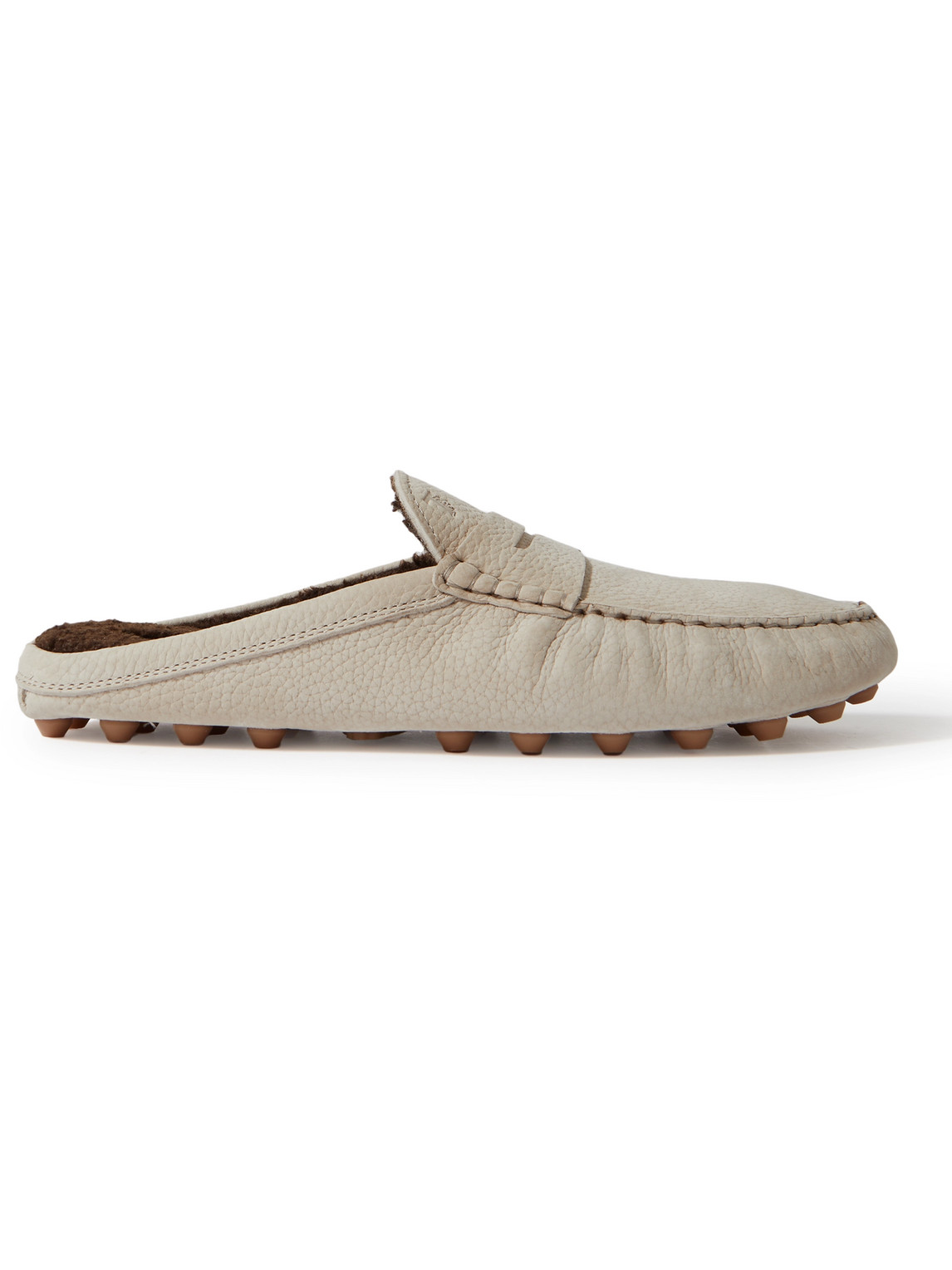 Gommino Bubble Faux Shearling-Lined Full-Grain Nubuck Mules