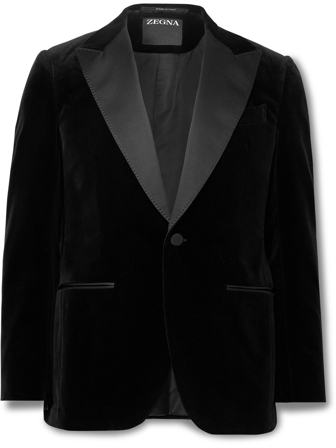 Zegna Velvet-effect Evening Blazer In Blue