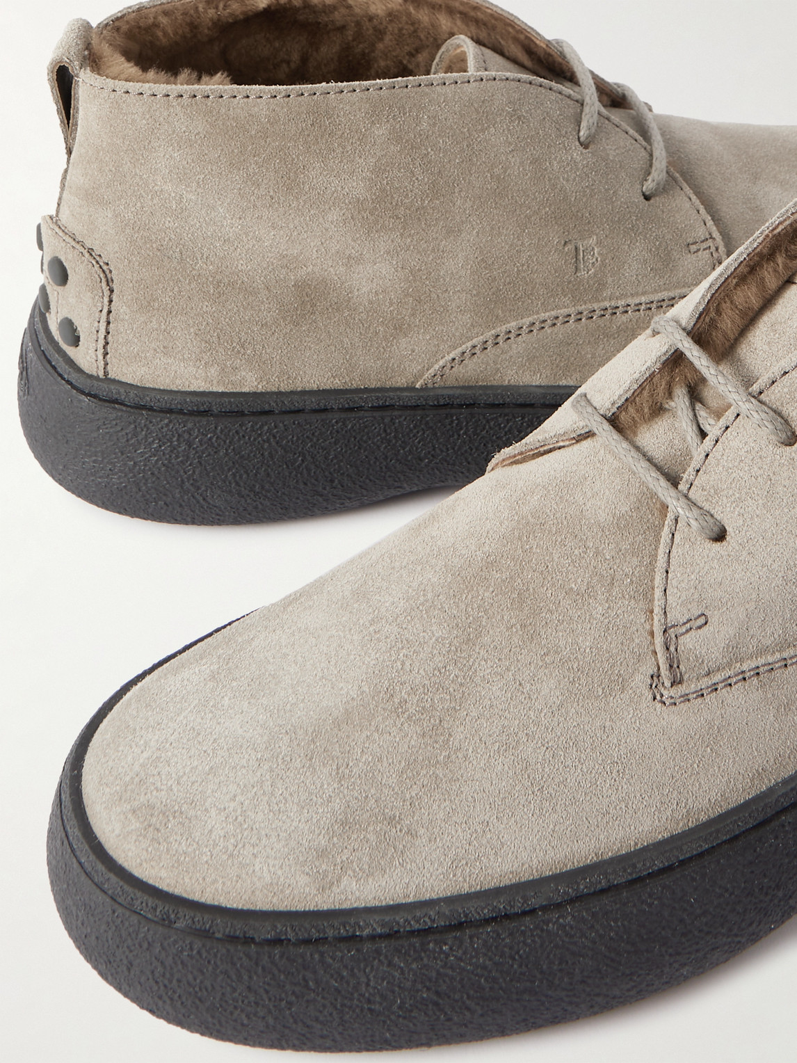 Shop Tod's Shearling-lined Suede Chukka Boots In Gray