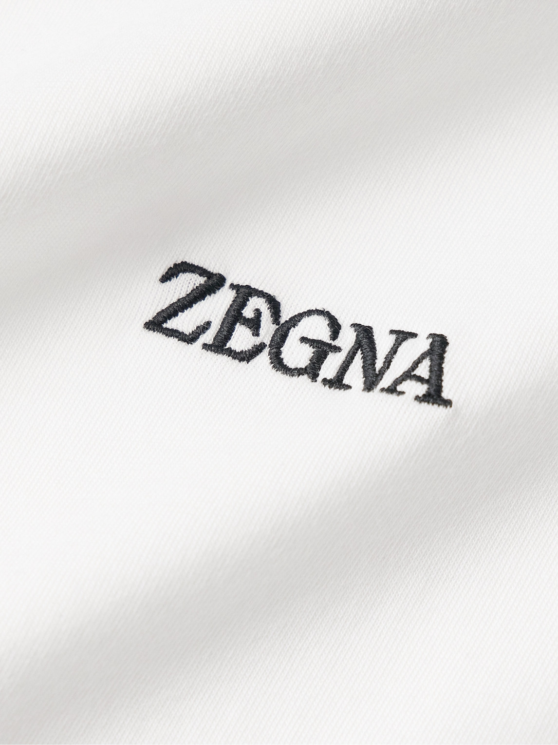 Shop Zegna Slim-fit Logo-embroidered Cotton-jersey T-shirt In White