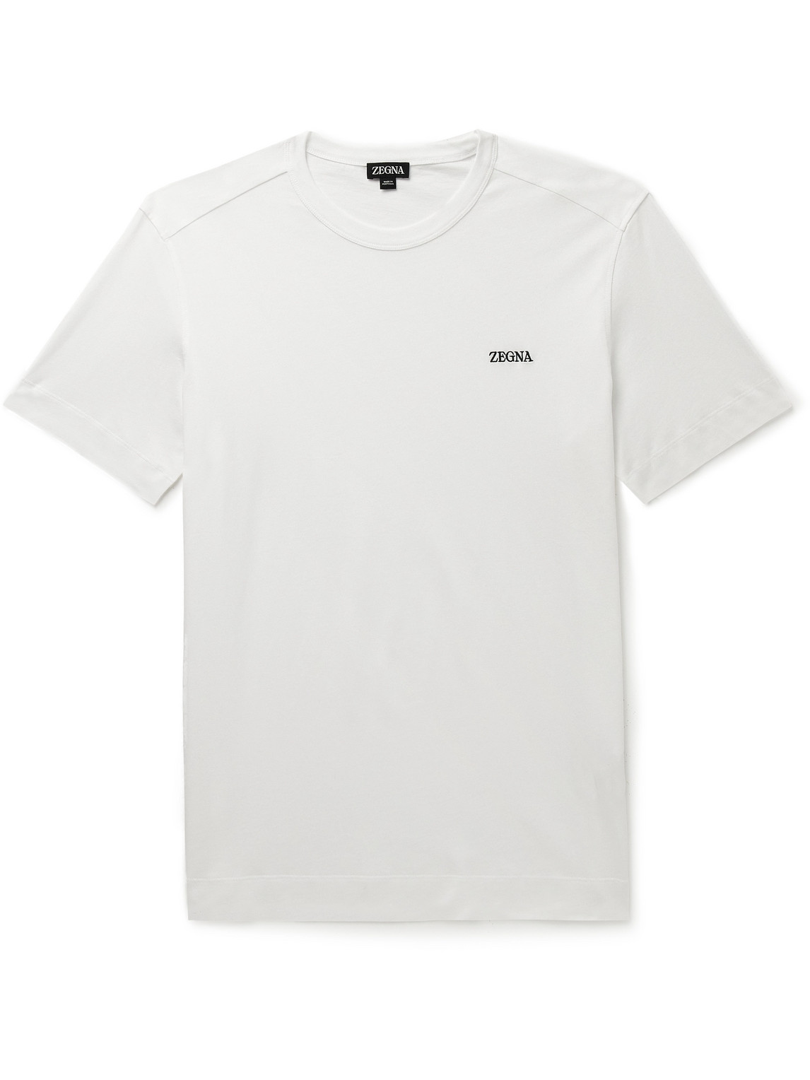 Shop Zegna Slim-fit Logo-embroidered Cotton-jersey T-shirt In White