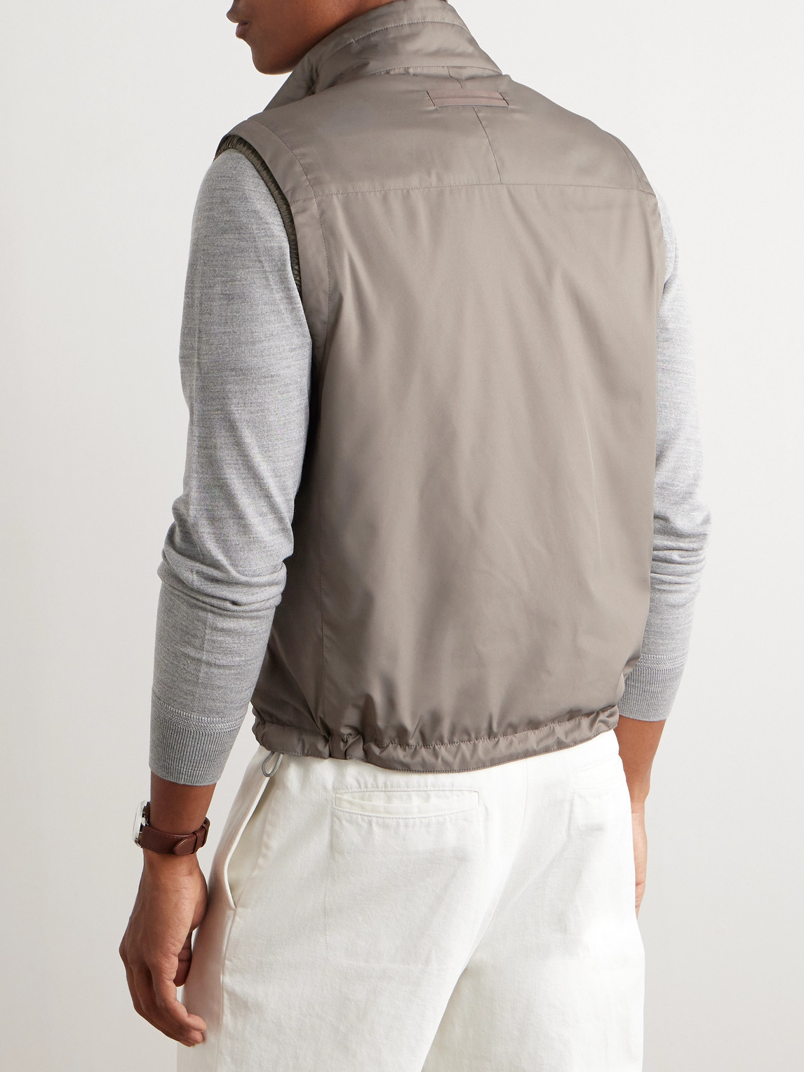 ZEGNA REVERSIBLE SHELL AND CASHMERE, COTTON AND SILK-BLEND GILET