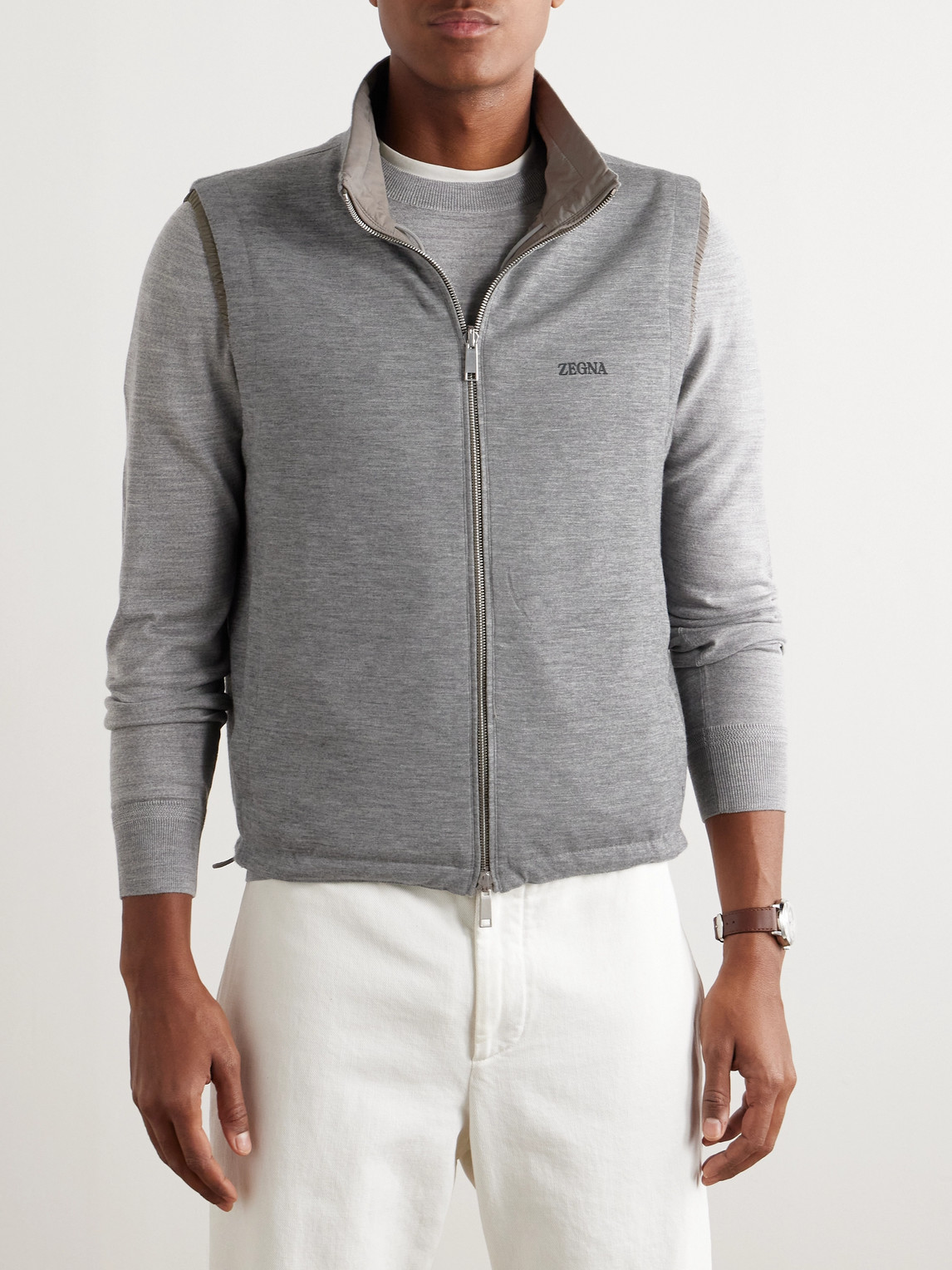 ZEGNA REVERSIBLE SHELL AND CASHMERE, COTTON AND SILK-BLEND GILET