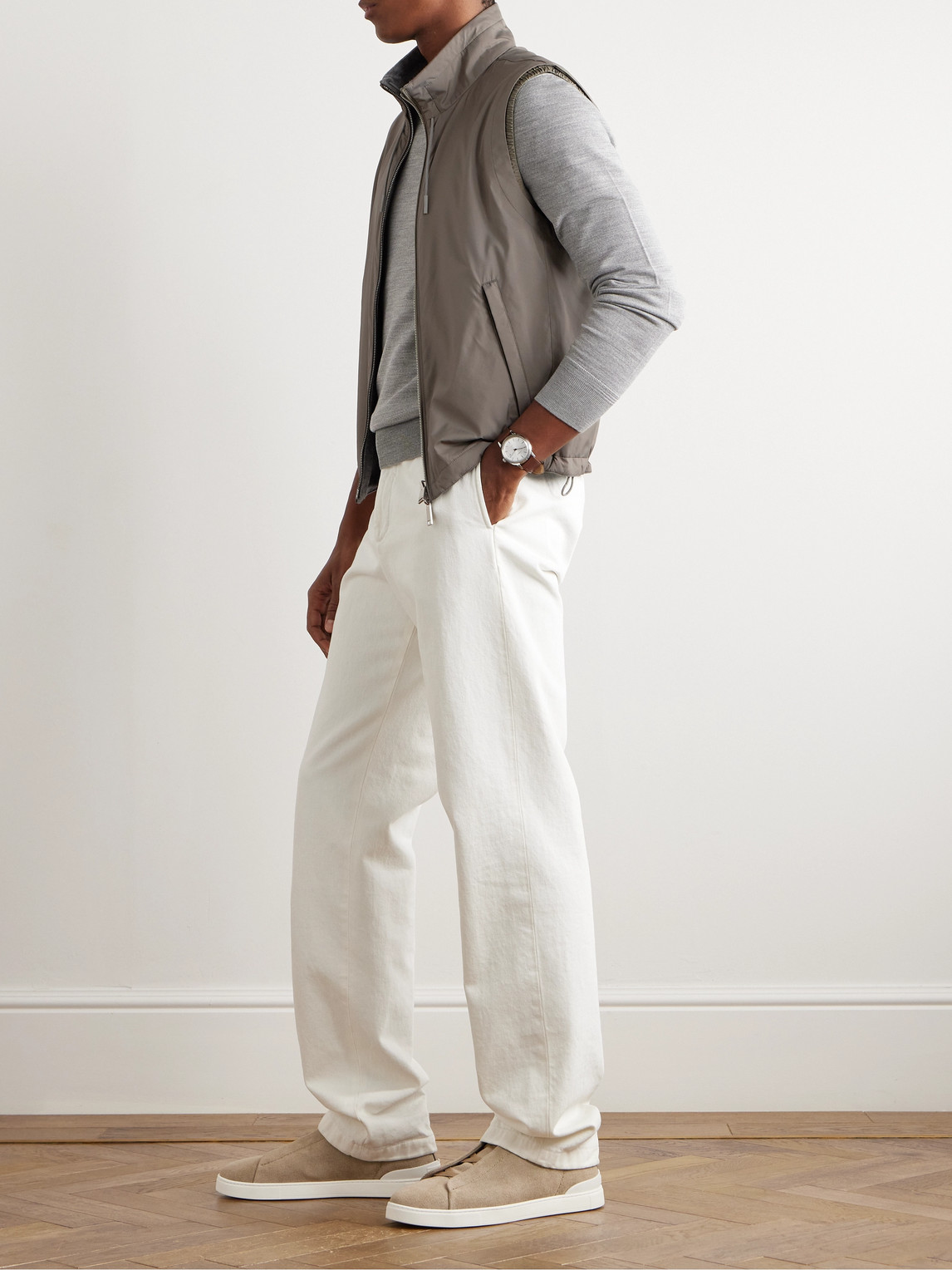 ZEGNA REVERSIBLE SHELL AND CASHMERE, COTTON AND SILK-BLEND GILET