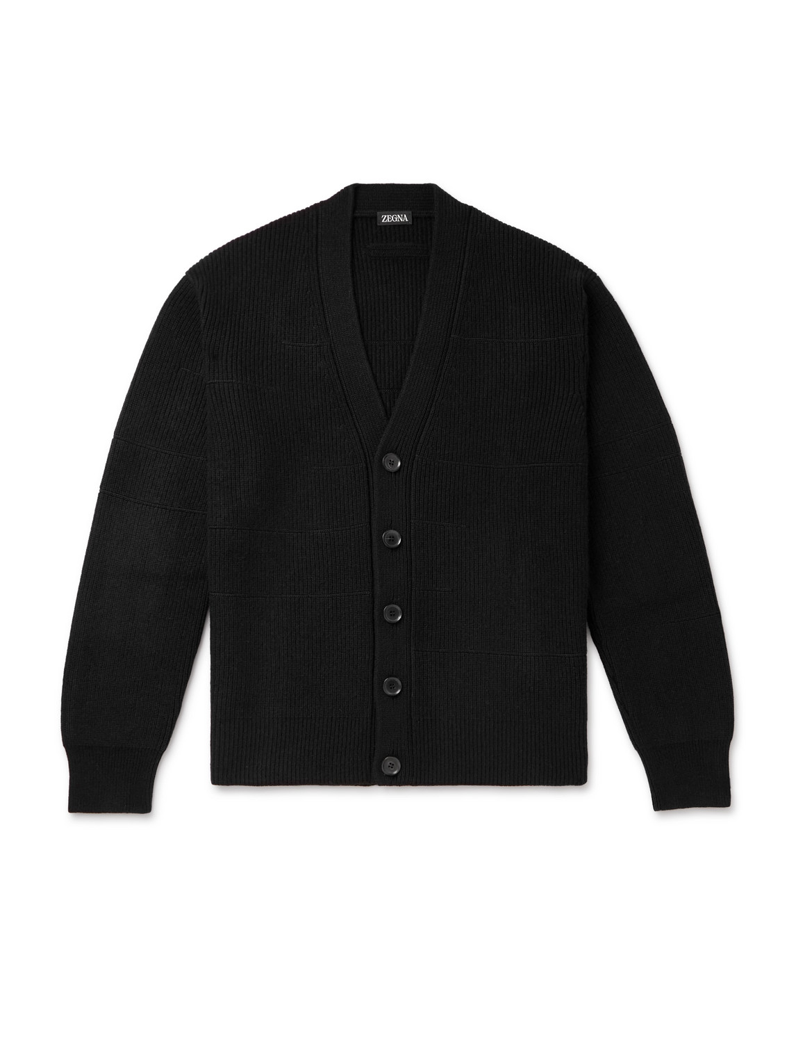 Zegna Ribbed Oasi Cashmere And Cotton-blend Cardigan In Black