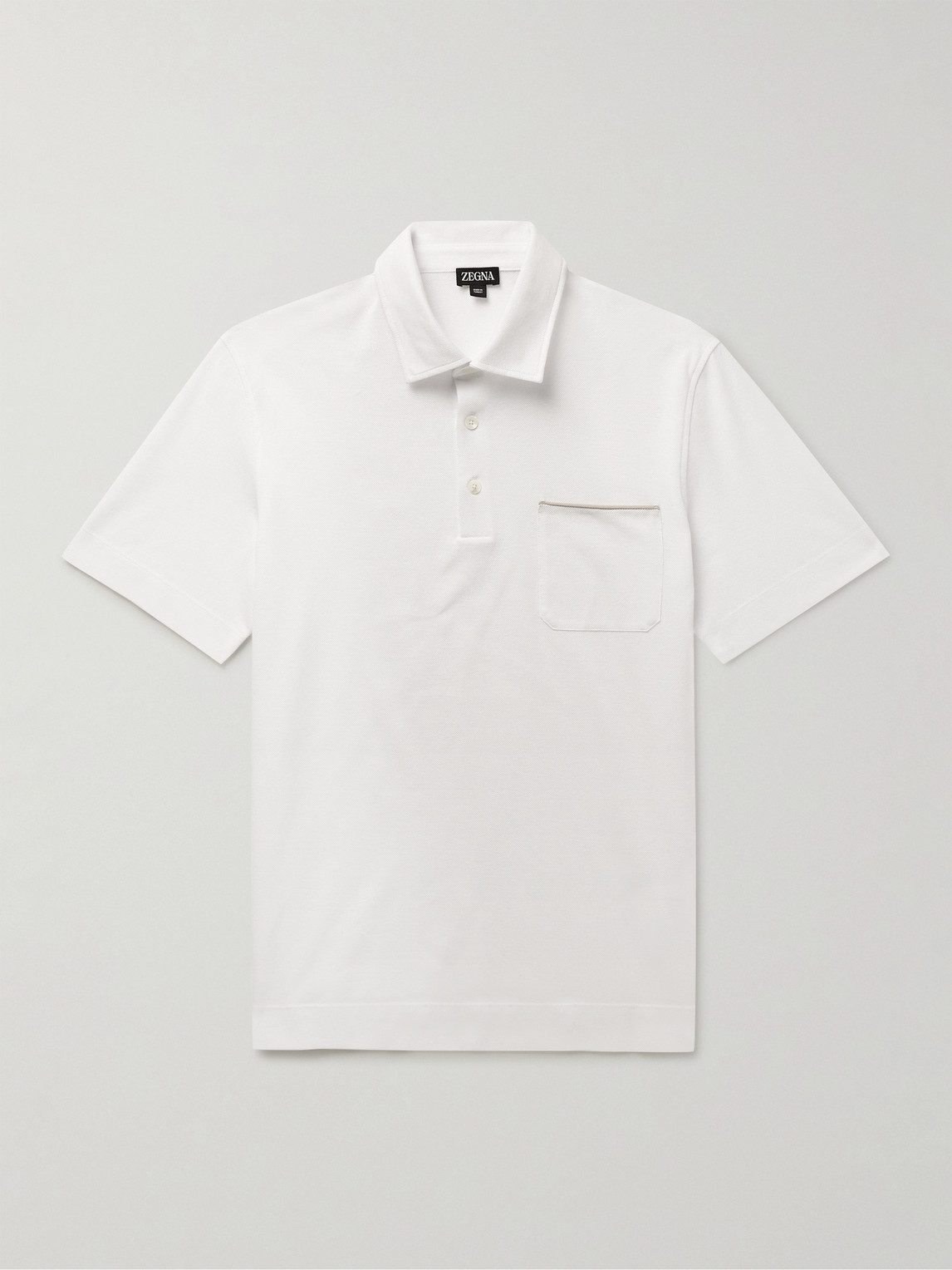 Zegna Slim-Fit Nubuck-Trimmed Cotton-Piqué Polo Shirt - Men