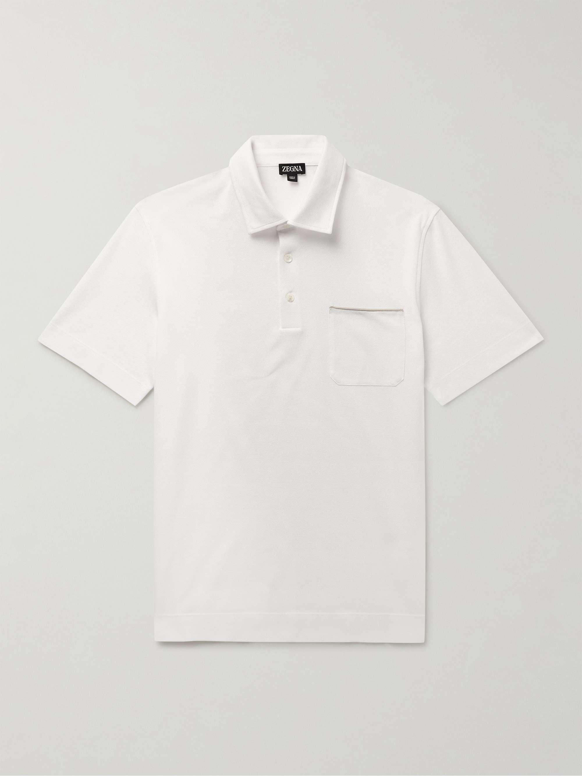 ZEGNA Nubuck-Trimmed Cotton-Piqué Polo Shirt for Men | MR PORTER