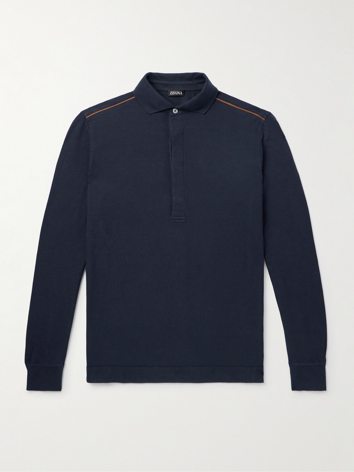 Zegna Leather-Trimmed Cotton-Piqué Polo Shirt - Men