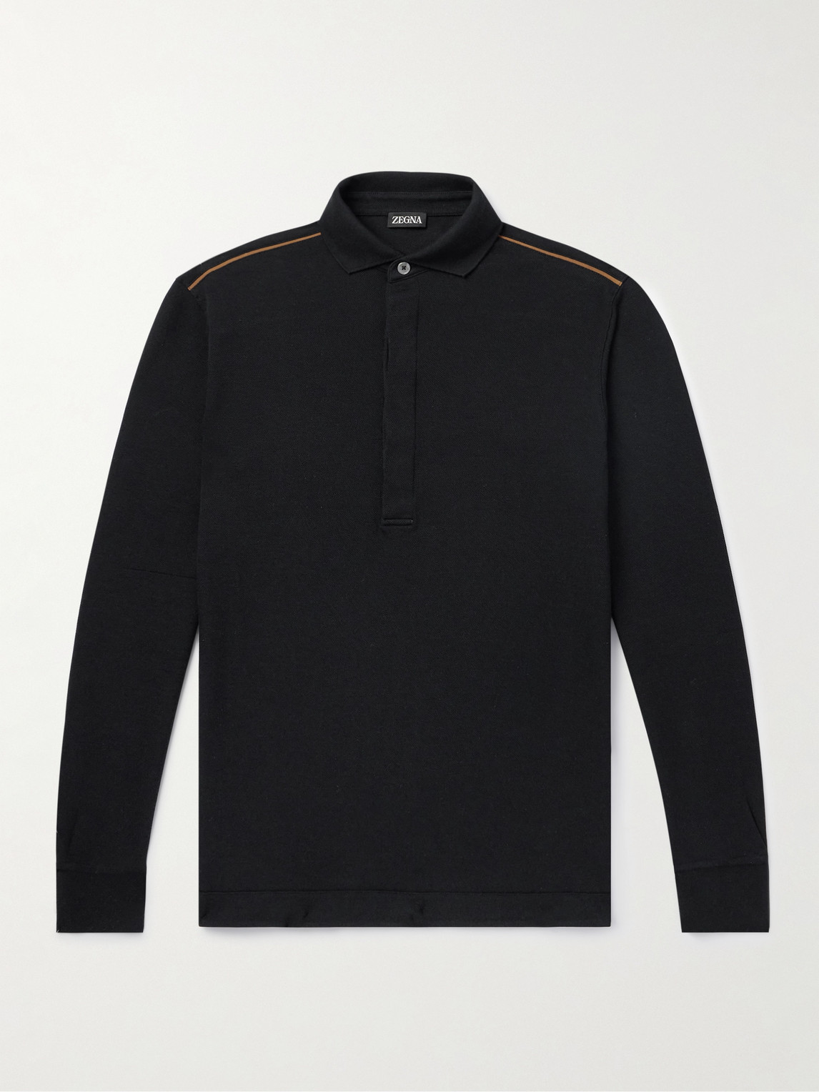 Zegna Leather-Trimmed Cotton-Piqué Polo Shirt - Men