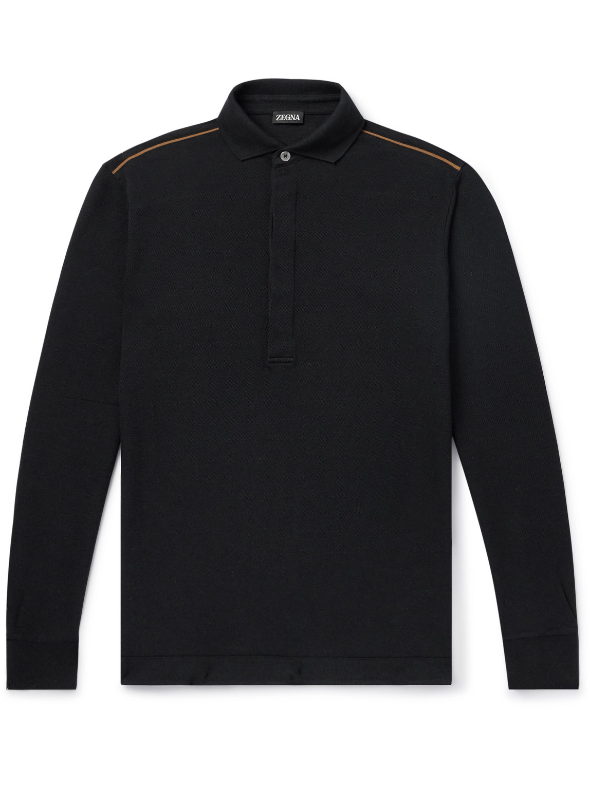 Leather-Trimmed Cotton-Piqué Polo Shirt