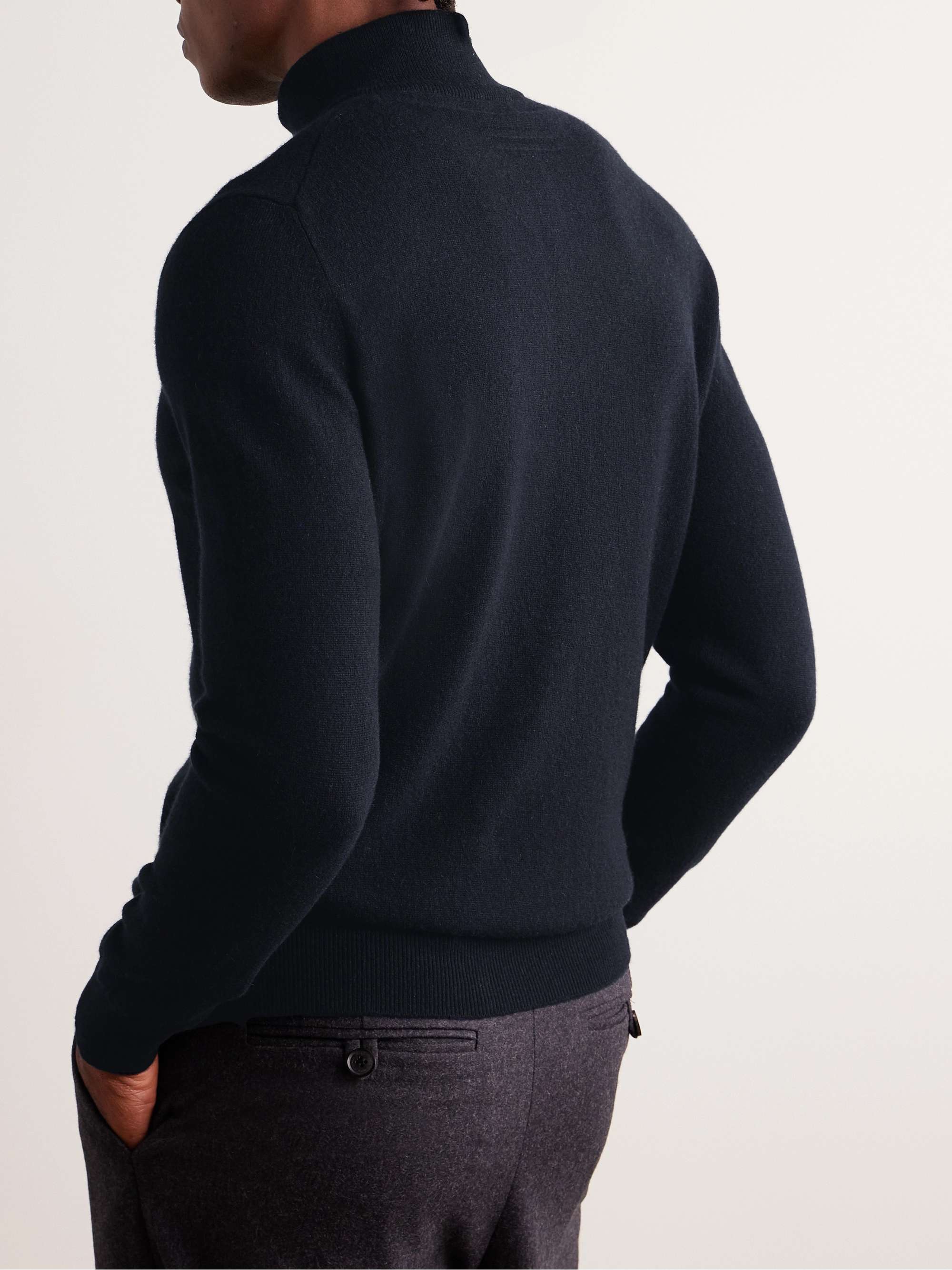 ZEGNA Oasi Nubuck-Trimmed Cashmere Half-Zip Sweater