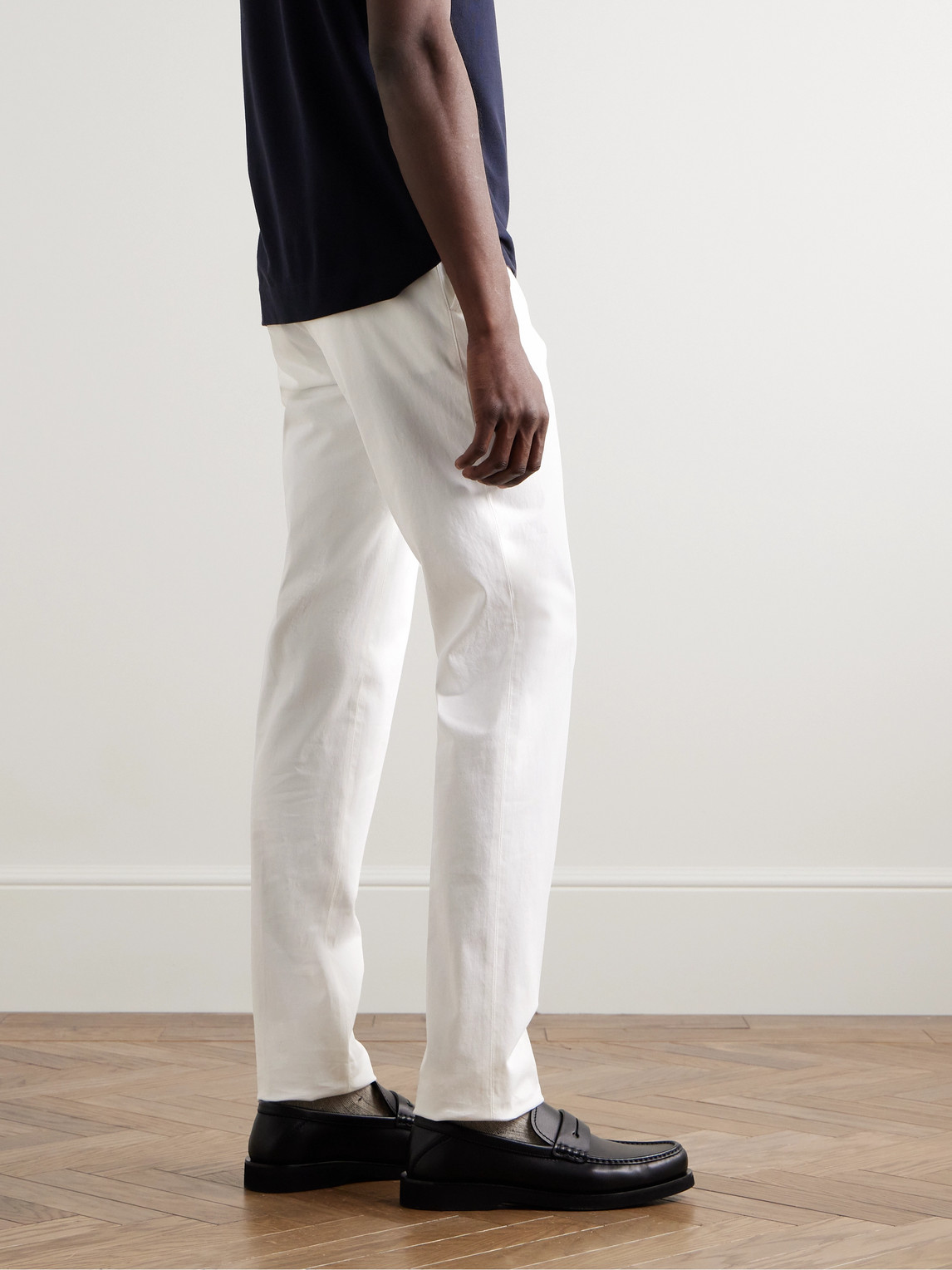 Shop Zegna Slim-fit Straight-leg Cotton-twill Trousers In White