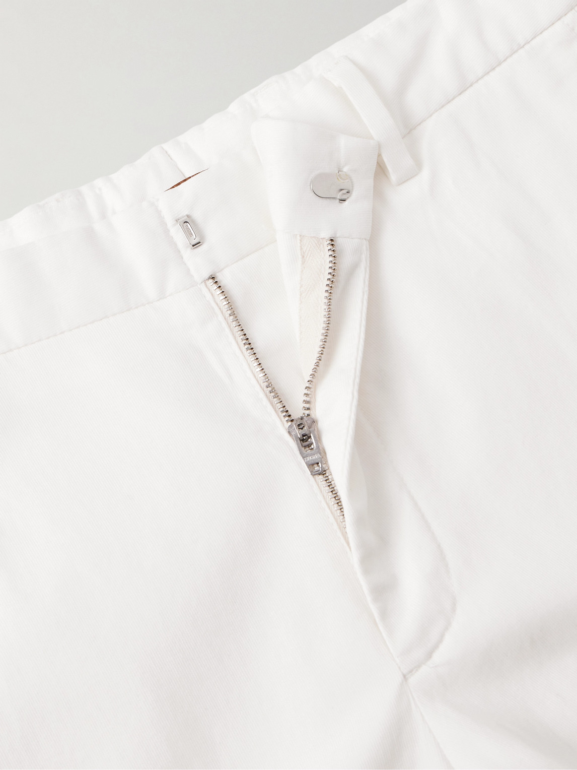 Shop Zegna Slim-fit Straight-leg Cotton-twill Trousers In White