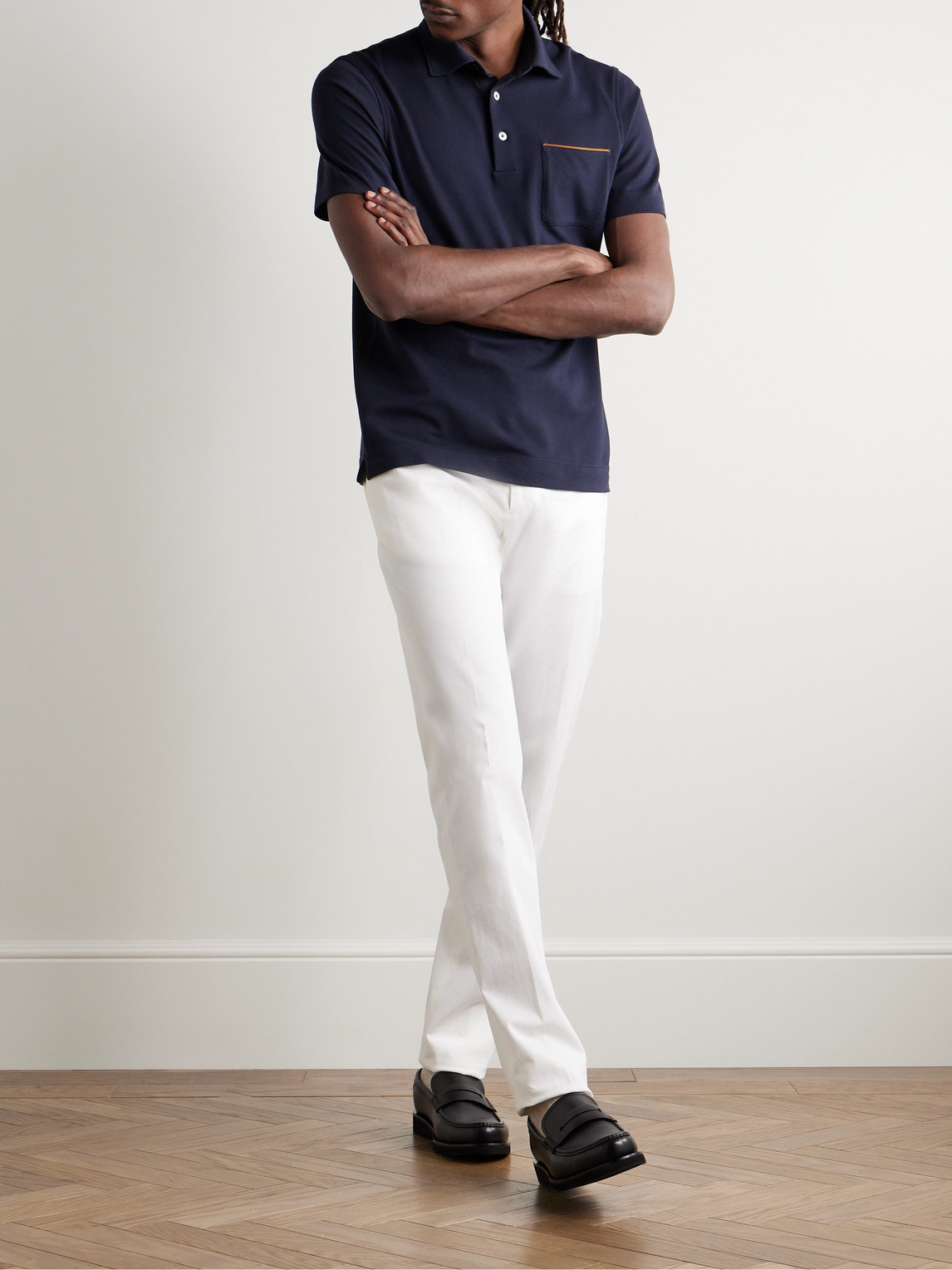 Shop Zegna Slim-fit Straight-leg Cotton-twill Trousers In White