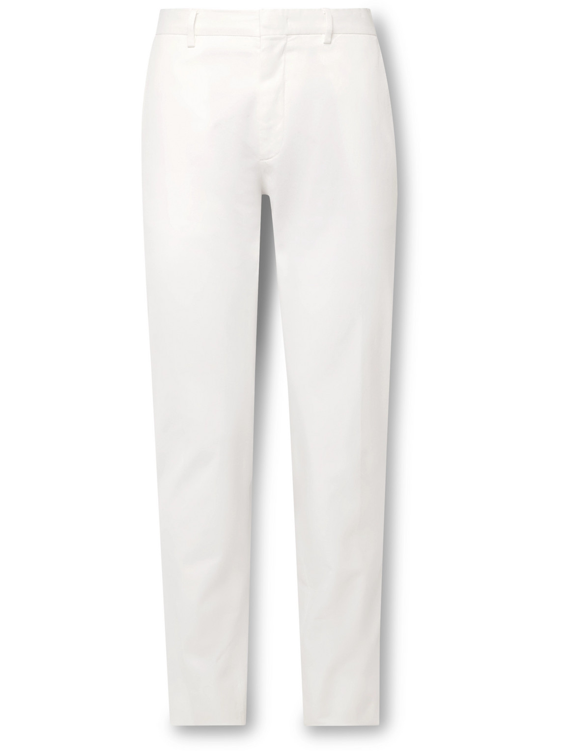 Shop Zegna Slim-fit Straight-leg Cotton-twill Trousers In White