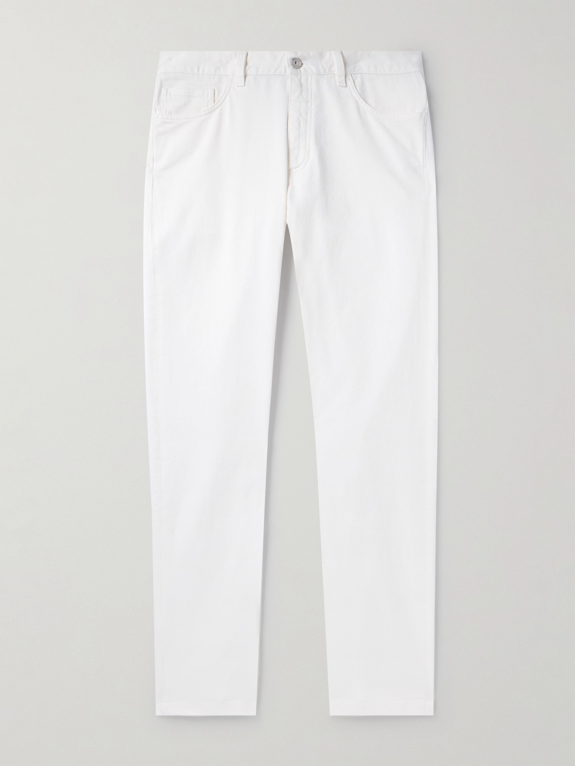 Zegna Leather-trimmed Straight-leg Jeans In White
