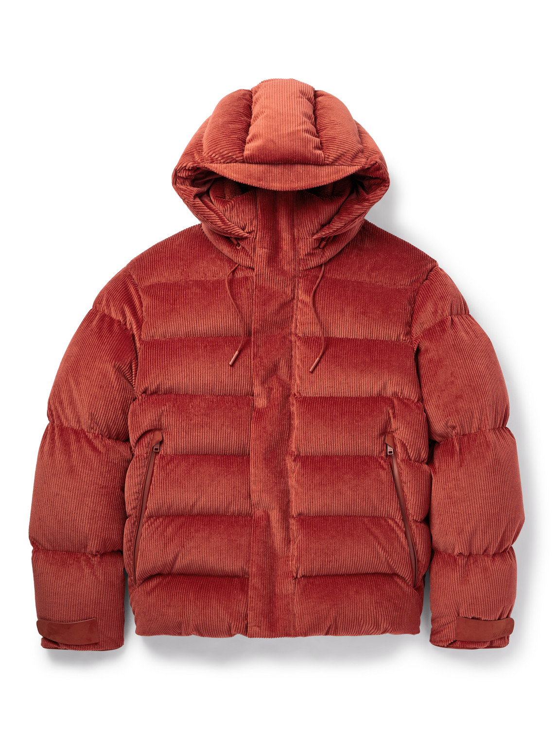 Leather-Trimmed Quilted Hooded Cotton-Blend Corduroy Down Jacket