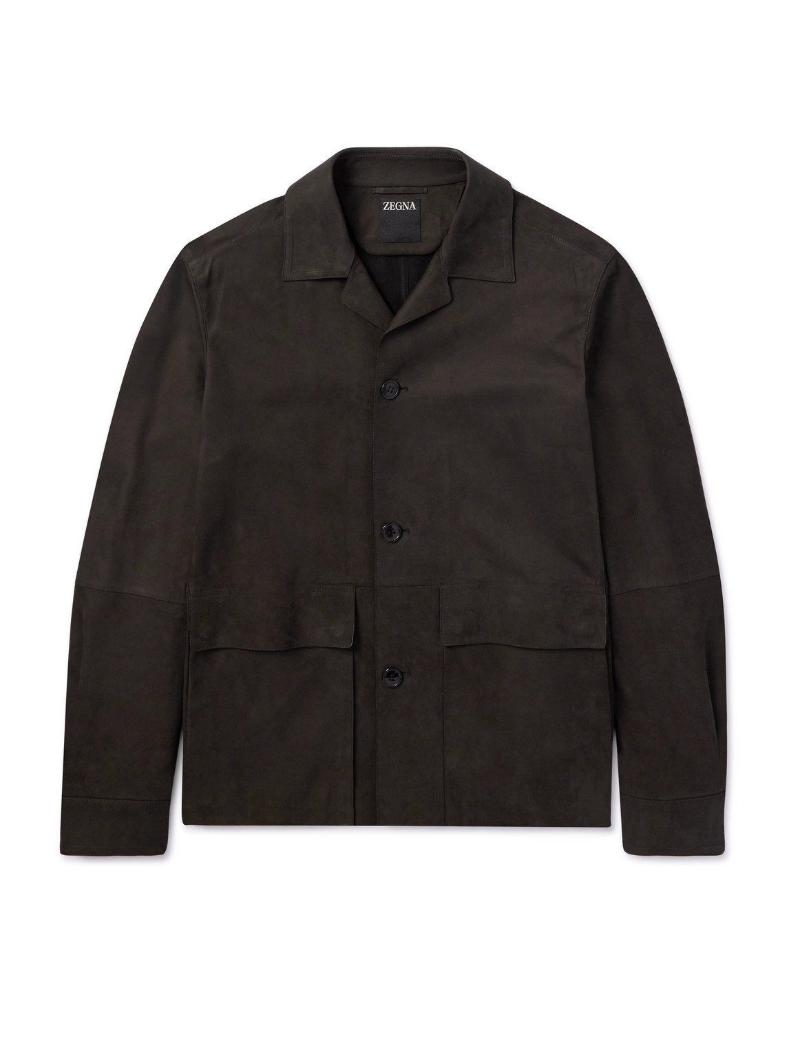 Zegna Camp-collar Nubuck Jacket In Brown