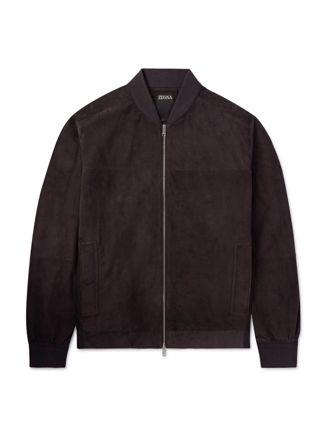 Zegna Leather-trimmed Suede Bomber Jacket In Brown