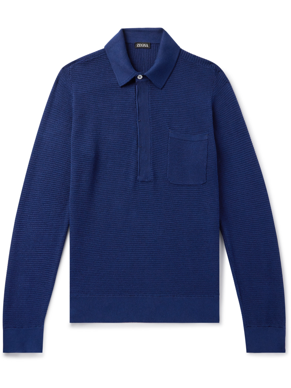 Zegna Textured Cotton And Mulberry Silk-blend Polo Shirt In Utility Blue Mélange