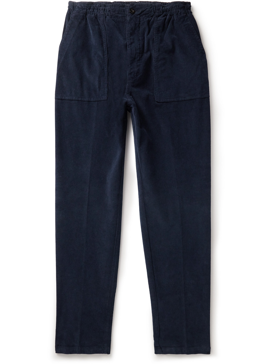 Altea Fatigue Tapered Garment-dyed Stretch-cotton Corduroy Drawstring Trousers In Blue