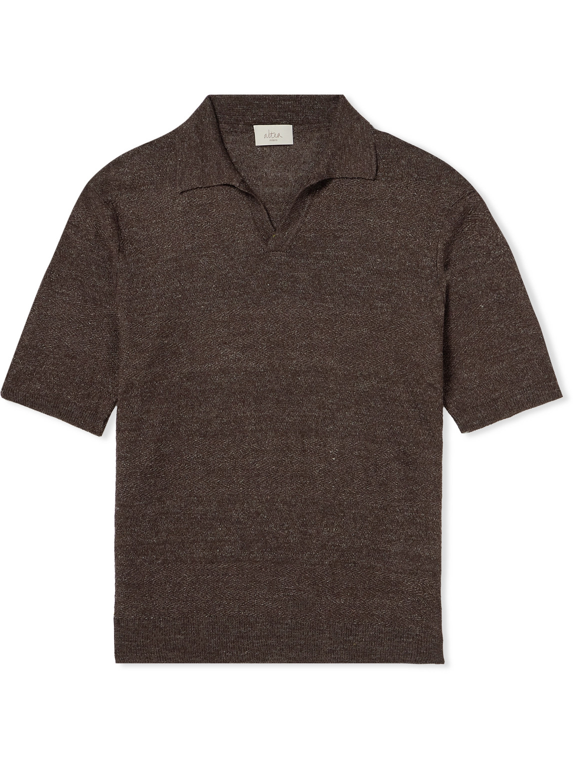 Altea Chevron Linen, Lyocell And Cashmere-blend Polo Shirt In Brown