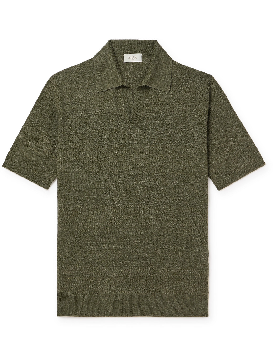 Altea Chevron Linen, Lyocell And Cashmere-blend Polo Shirt In Green