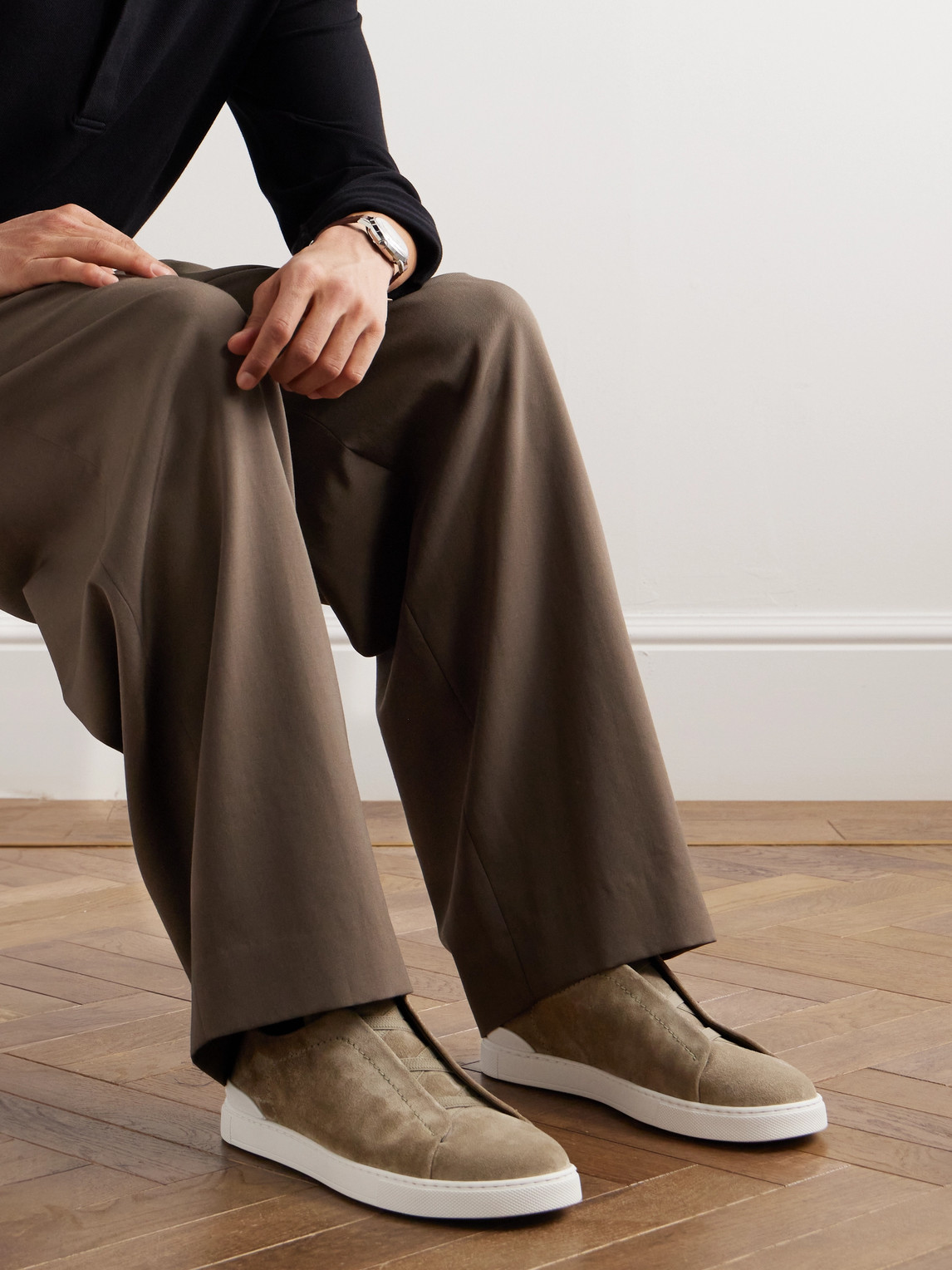 Shop Zegna Triple Stitch™ Suede Slip-on Sneakers In Brown