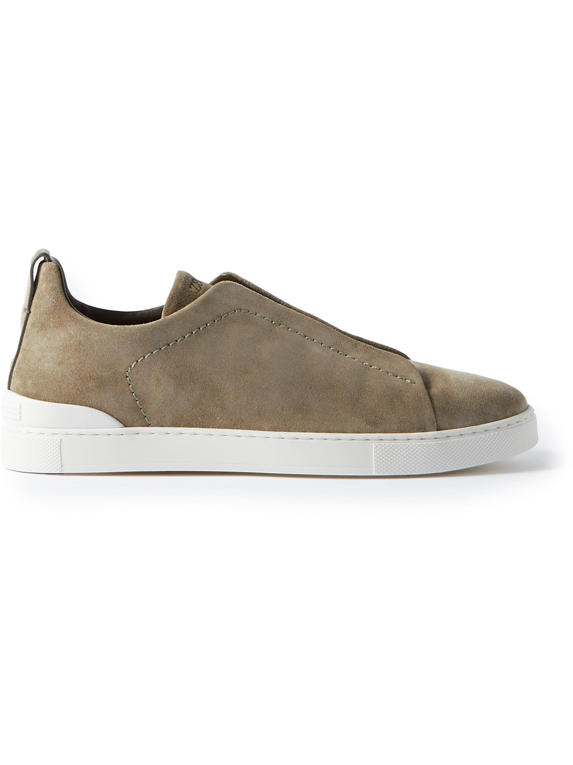 Zegna Triple Stitch Suede Slip-on Sneakers In Brown