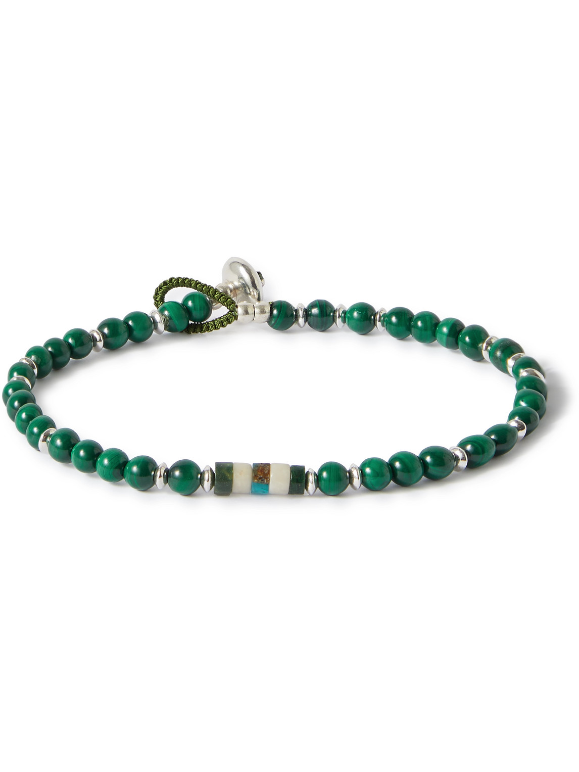 Mikia Silver, Cord And Malachite Beaded Bracelet In Green