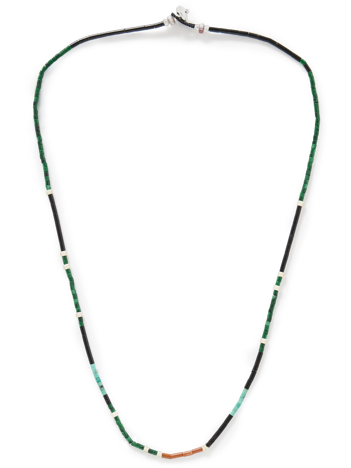 Mikia Silver Multi-stone Beaded Necklace In Green