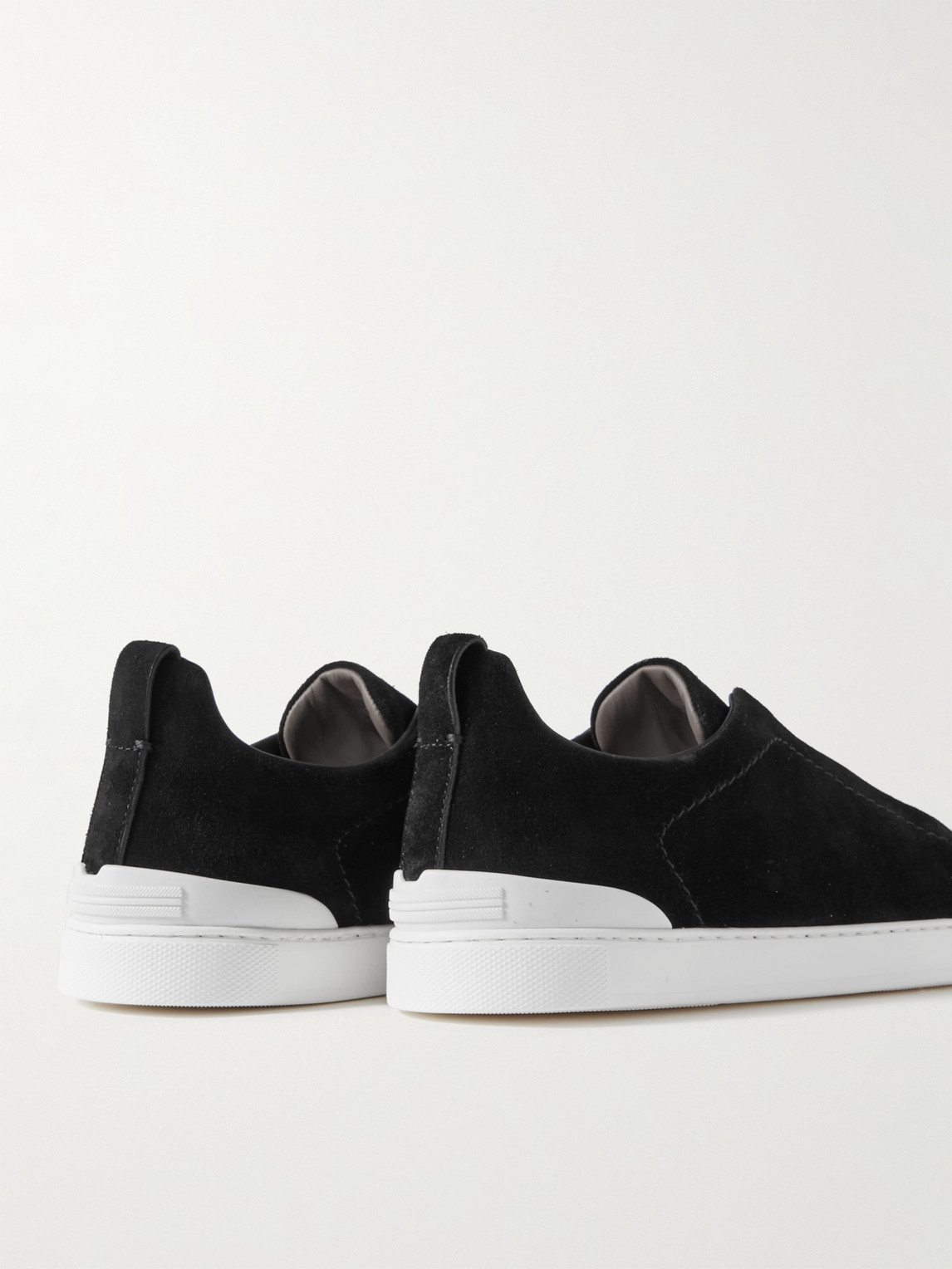 Zegna Triple Stitch Leather Sneakers In Black