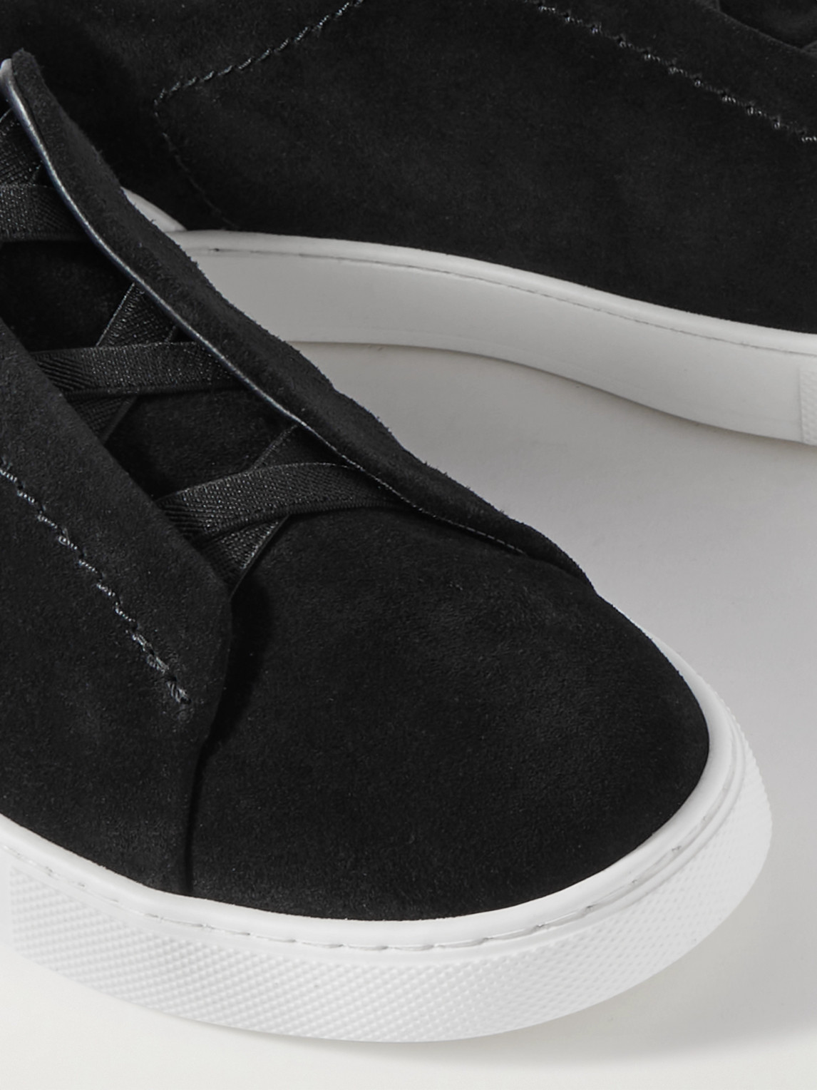 Zegna Triple Stitch Leather Sneakers In Black