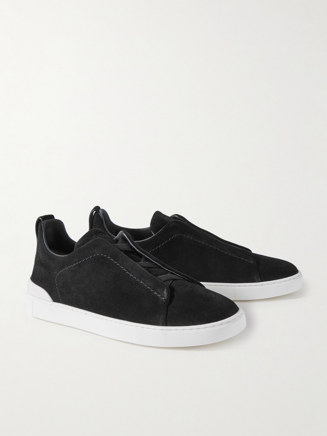 Zegna Triple Stitch Leather Sneakers In Black