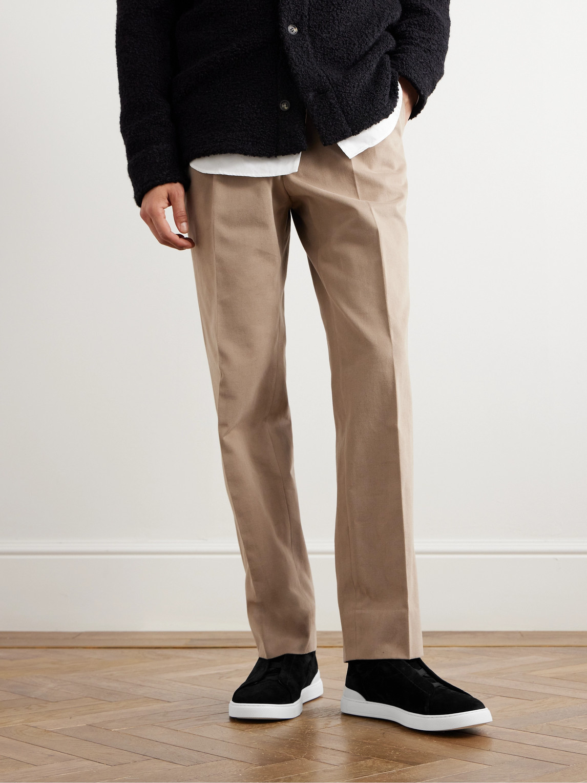 Zegna Triple Stitch Leather Sneakers In Black