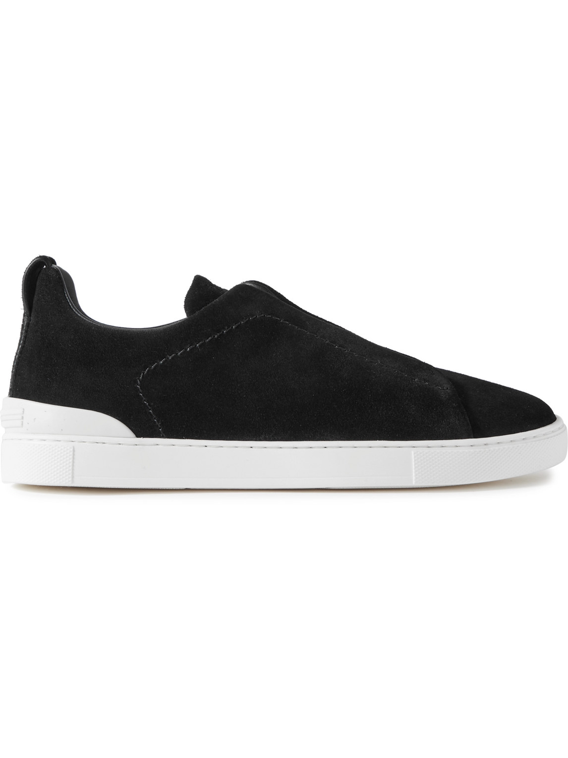 Zegna Triple Stitch Suede Sneakers In Black