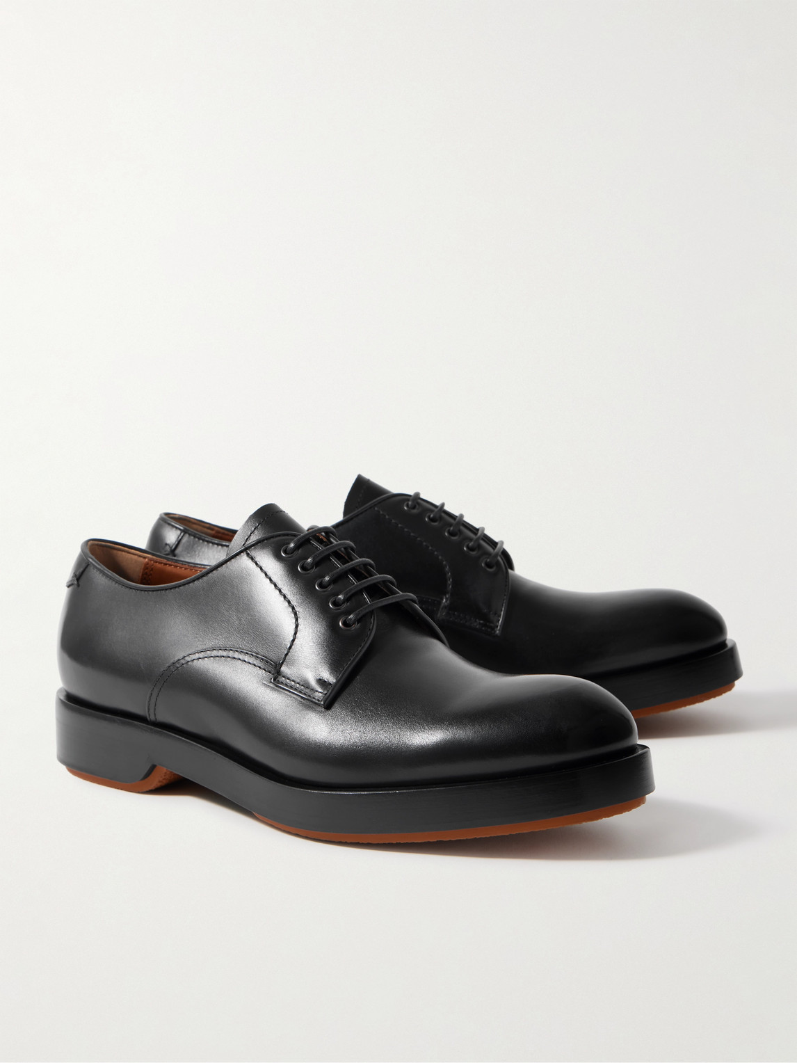 Shop Zegna Udine Leather Derby Shoes In Black