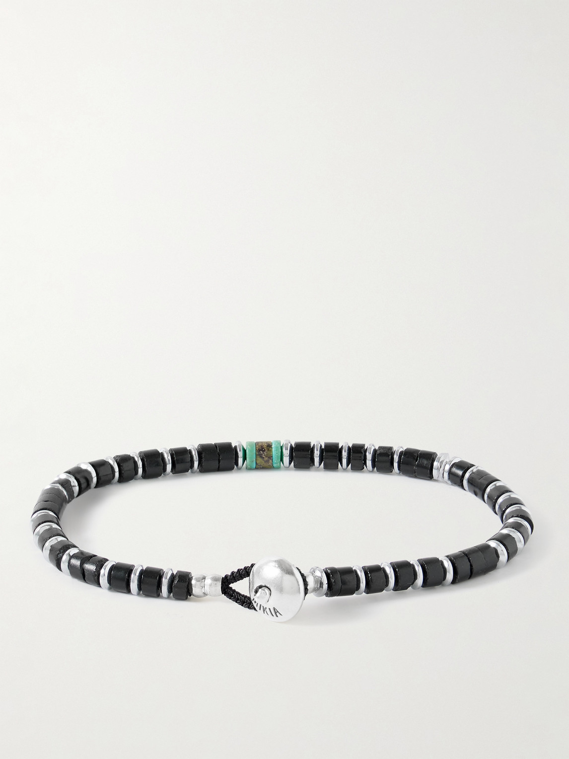 Shop Mikia Heishi Silver Multi-stone Bracelet In Black