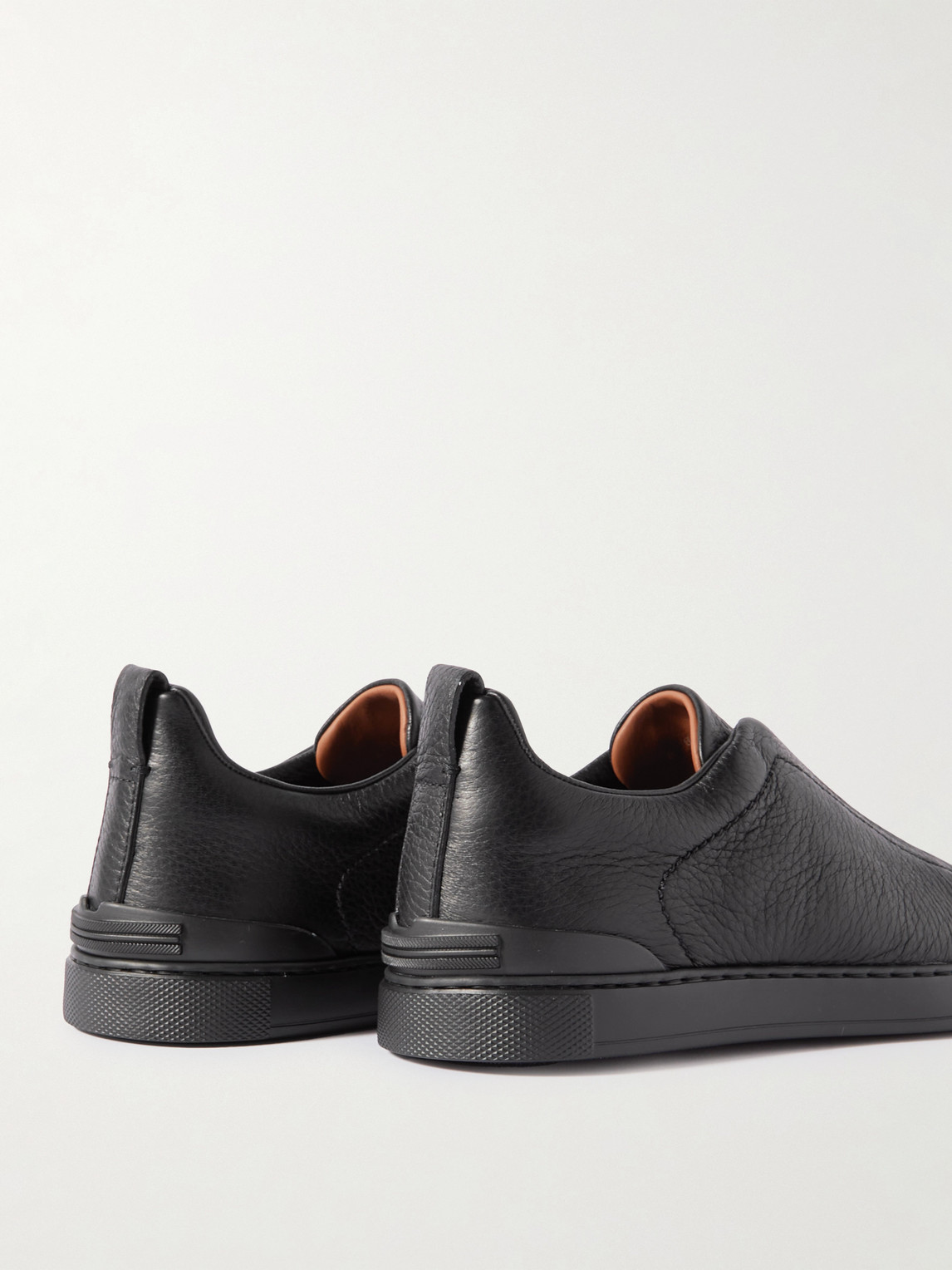 Zegna Textured Leather Round Toe Sneakers In Black