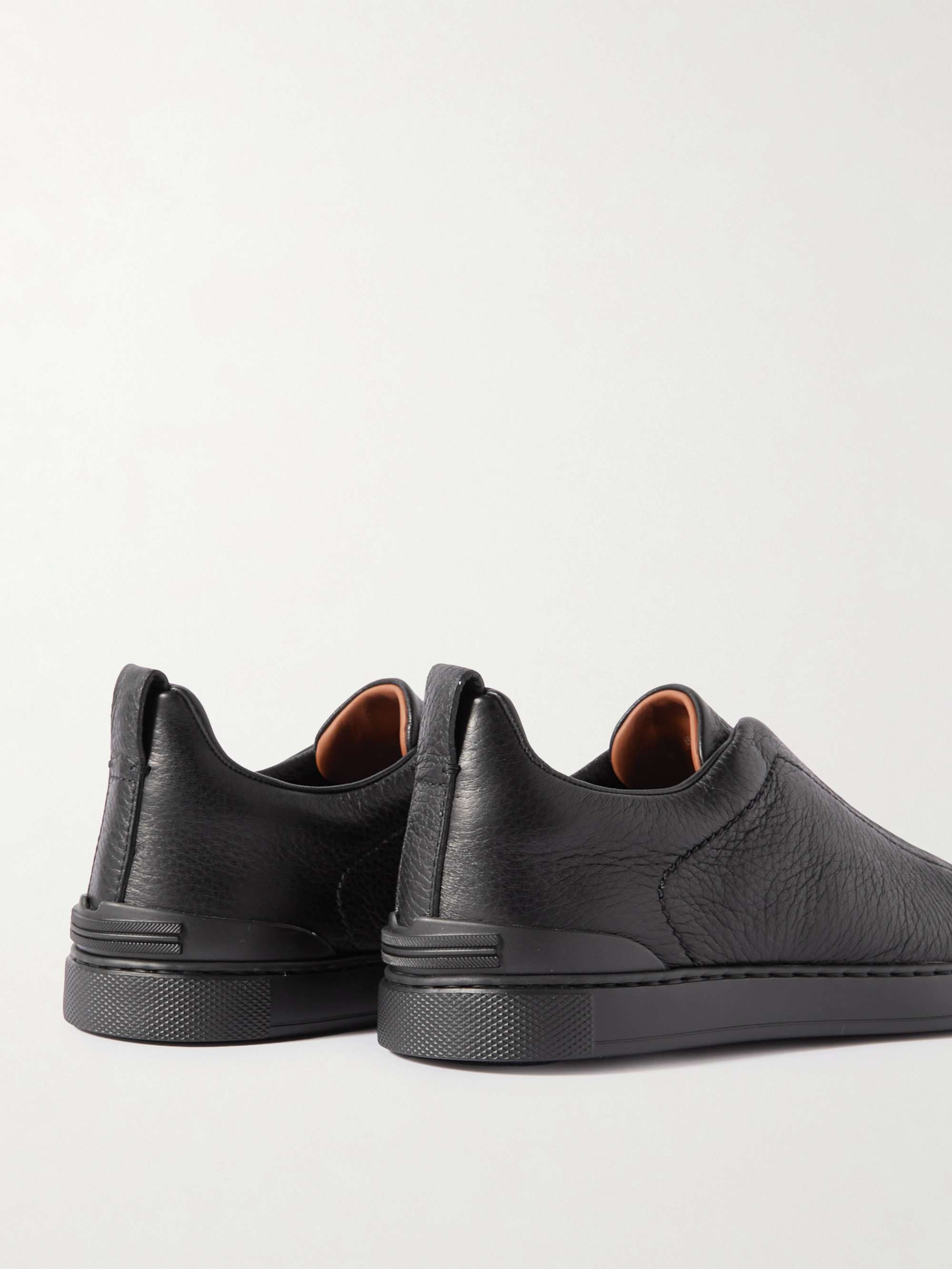 ZEGNA Triple Stitch Full-Grain Leather Sneakers