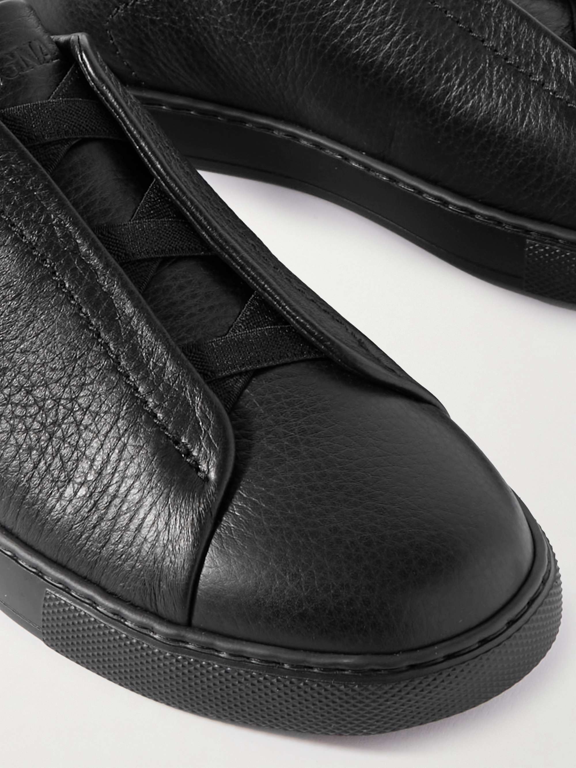 ZEGNA Triple Stitch Full-Grain Leather Sneakers