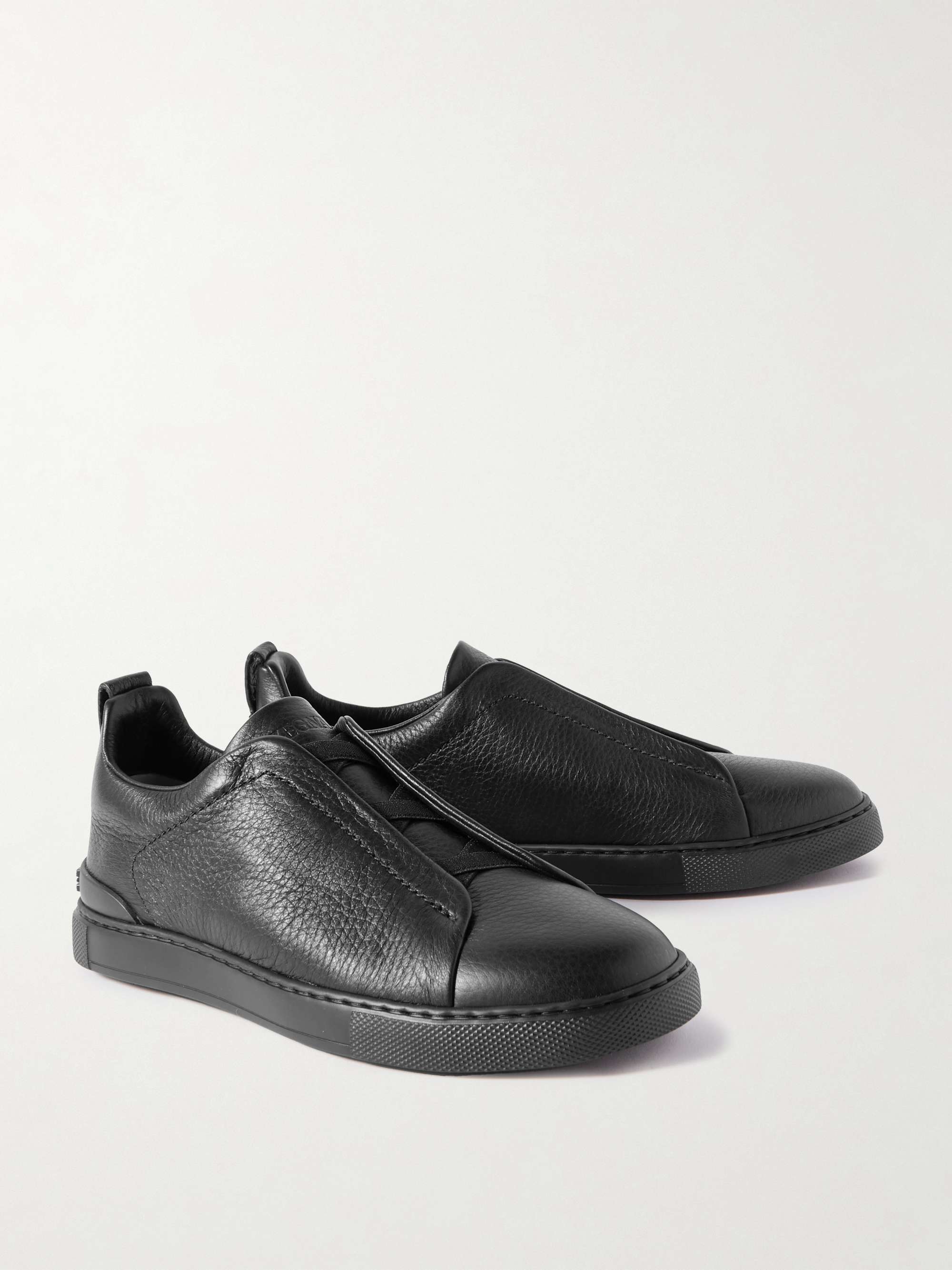 ZEGNA Triple Stitch Full-Grain Leather Sneakers
