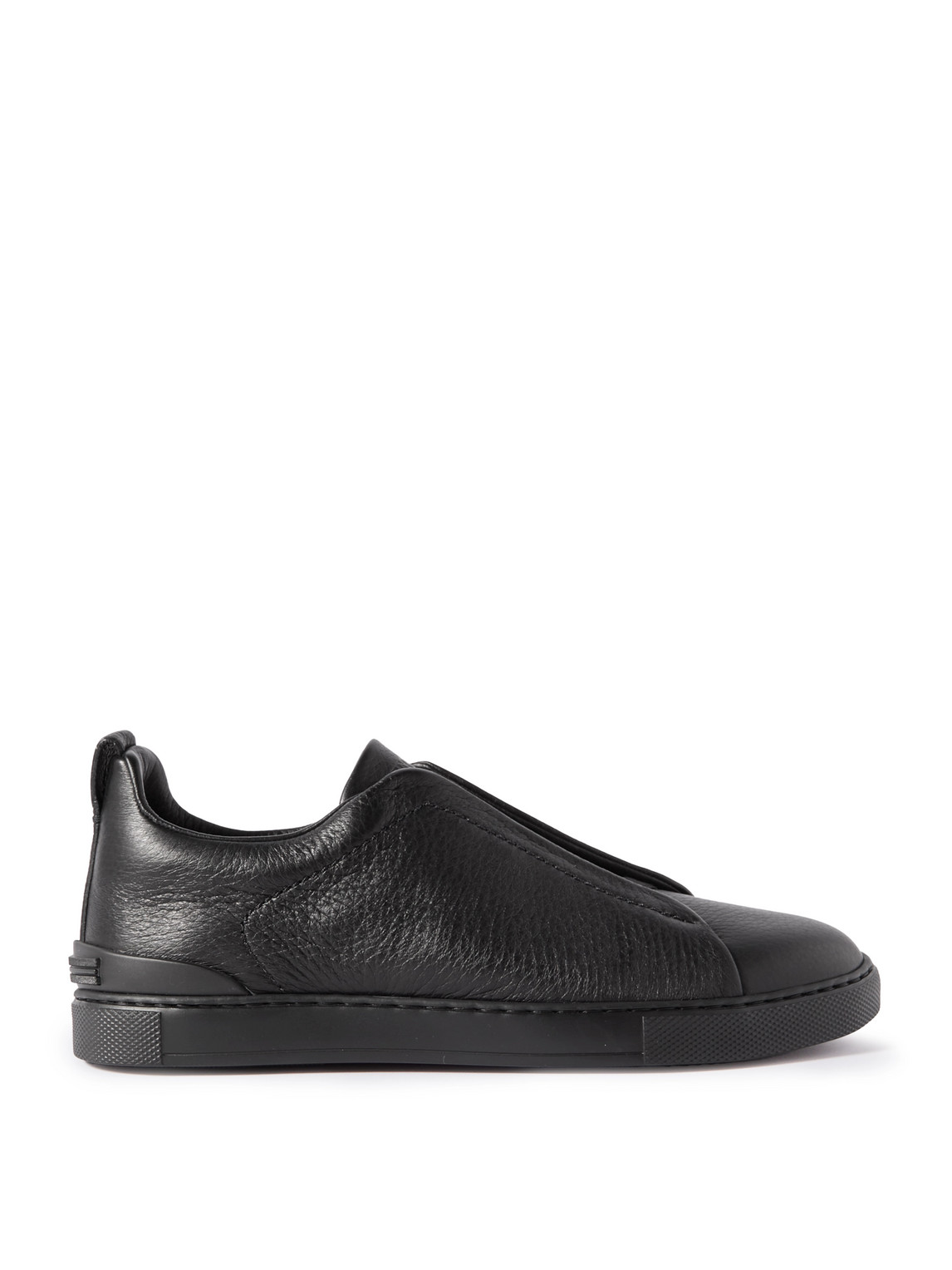 Zegna Textured Leather Round Toe Sneakers In Black