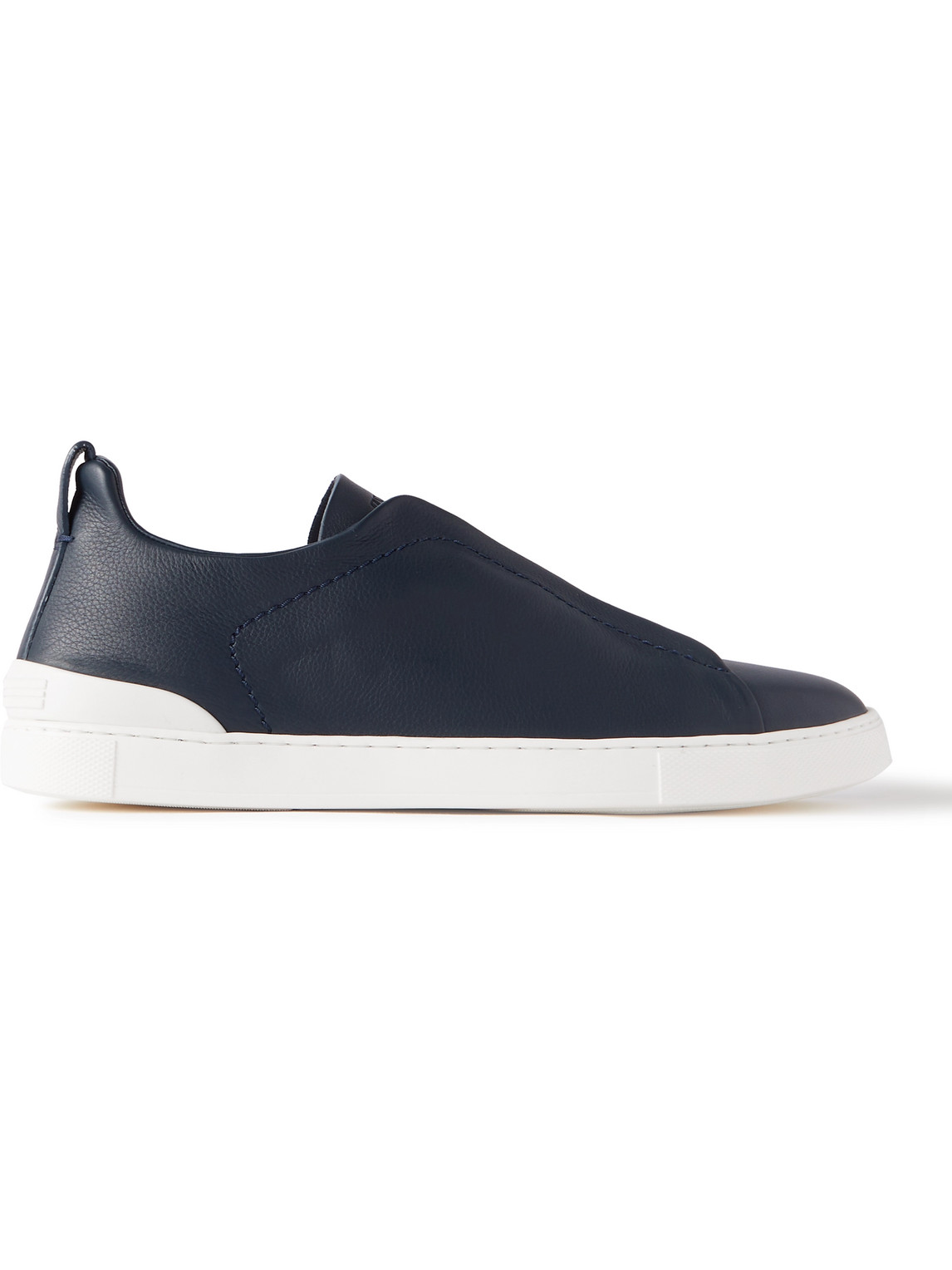Zegna Triple Stitch Leather Sneakers In Blue
