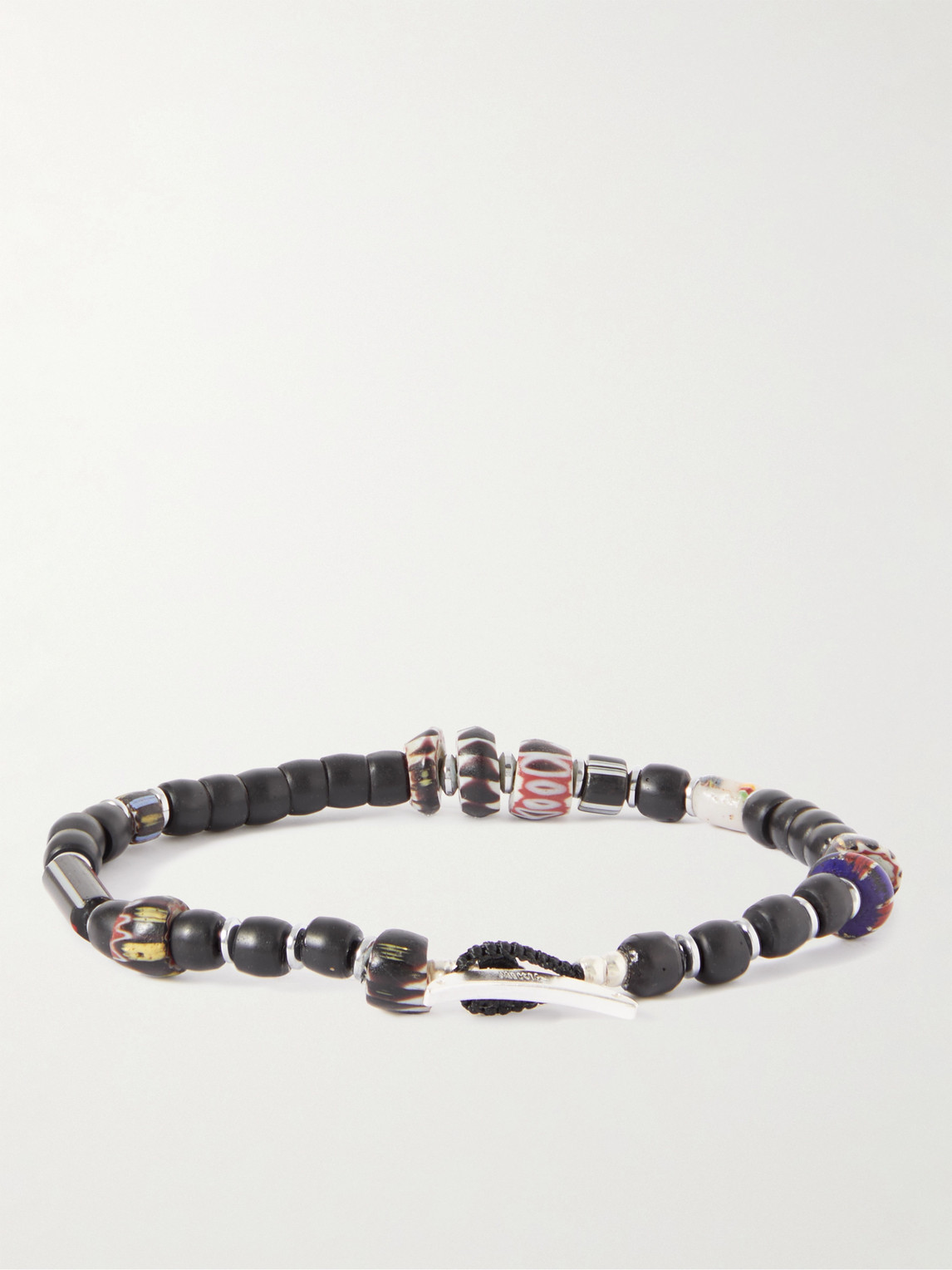 Shop Mikia Silver And Cord Beaded Bracelet In Black