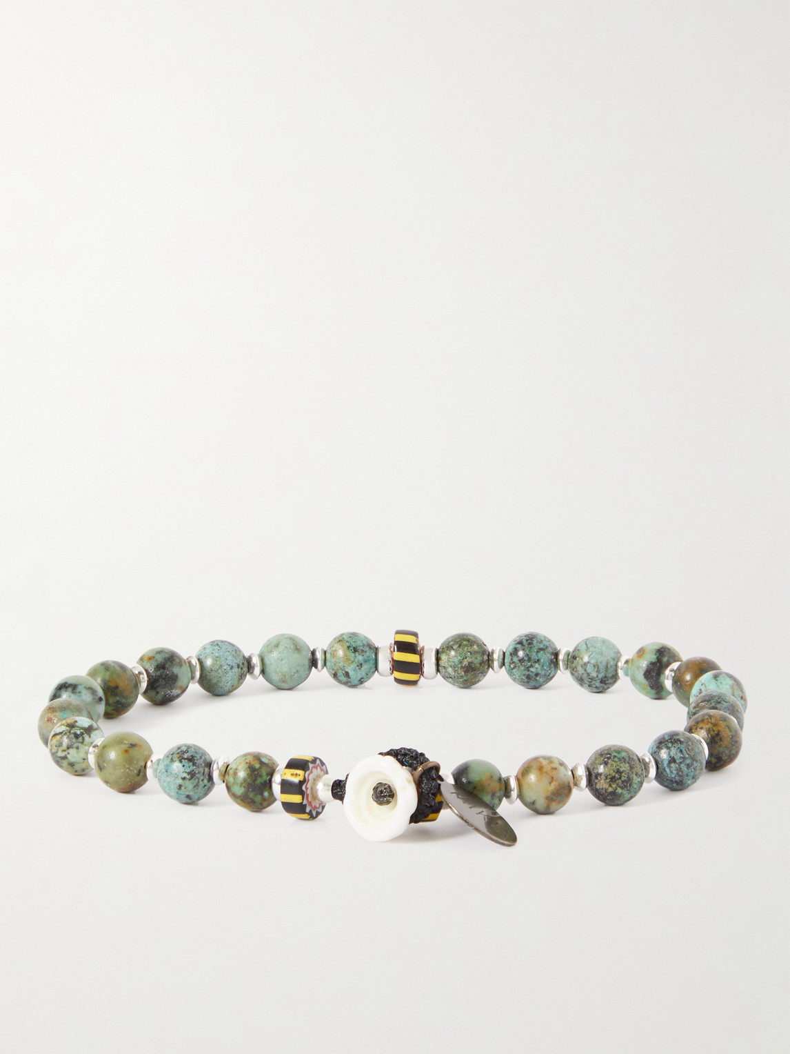 Shop Mikia Silver, Cord, Turquoise And Shell Beaded Bracelet In Green