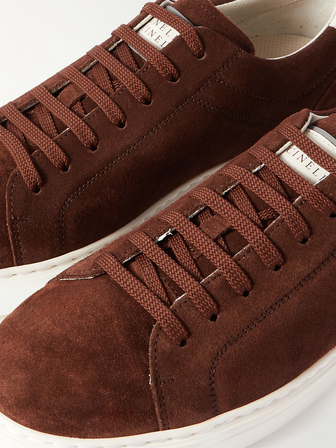 Shop Brunello Cucinelli Urano Leather-trimmed Suede Sneakers In Brown