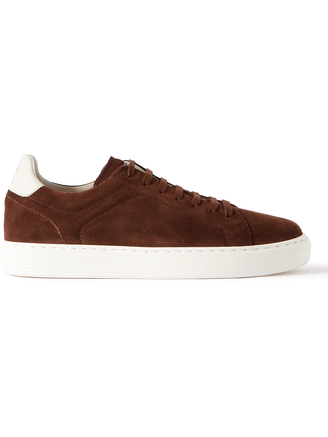 Brunello Cucinelli Urano Leather-trimmed Suede Sneakers In Brown
