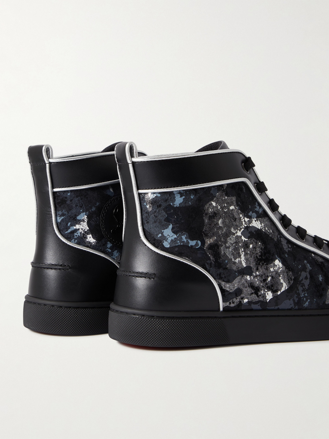 Shop Christian Louboutin Louis Metallic Camouflage-print Leather High-top Sneakers In Black